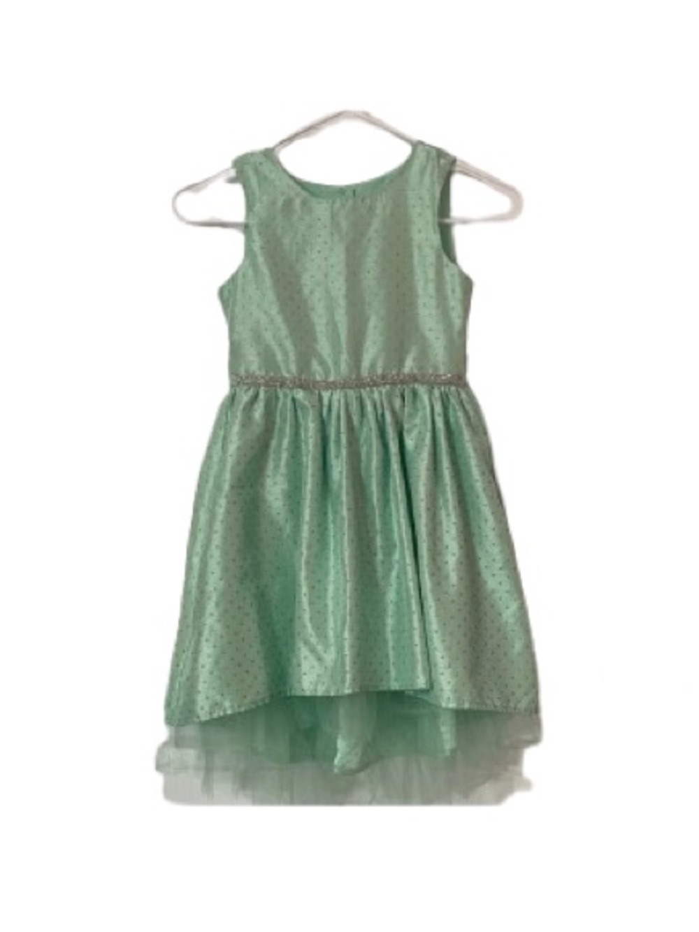 Blueberi Boulevard Girls Sleeveless Mint Green Silver Polka Dot Dress Size